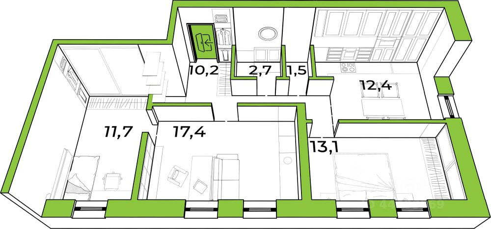 Baibol - 3-комнатная квартира, 70 м²