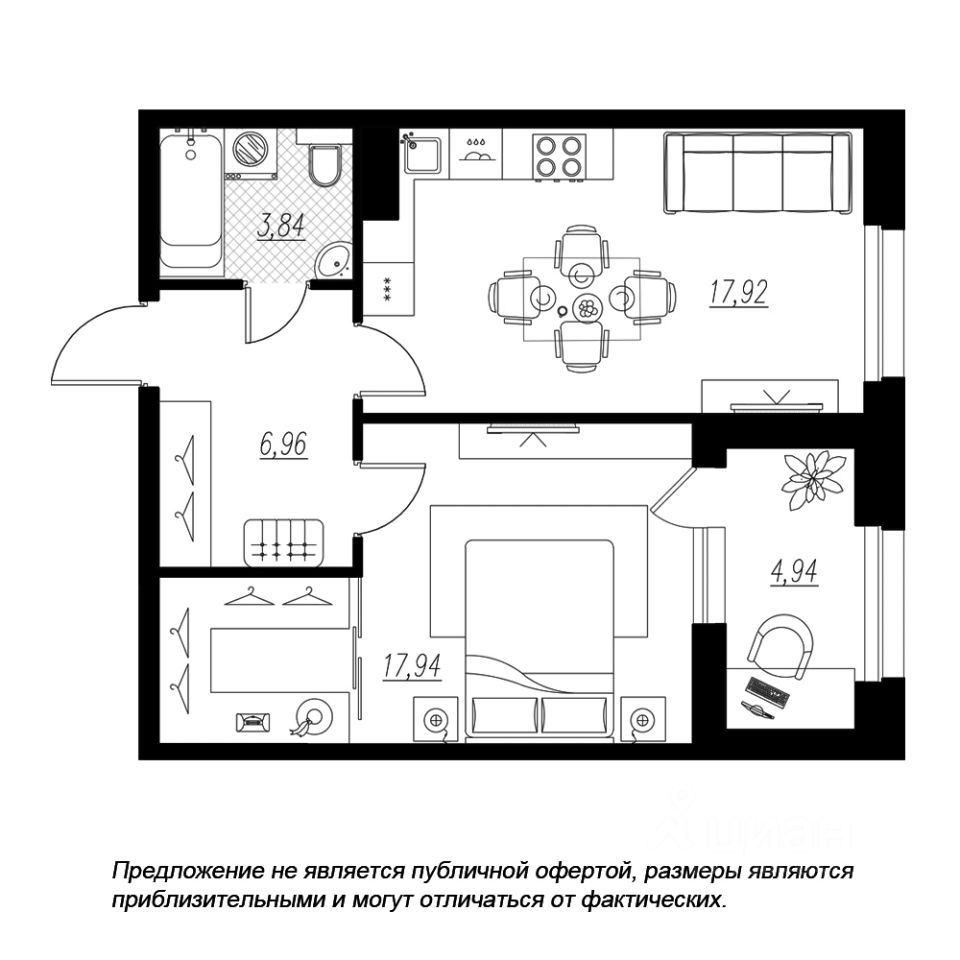 Baibol - 1-комн. квартира, 49,13 м²