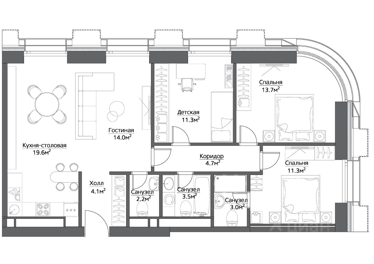 Baibol - 3-комн. квартира, 88 м²