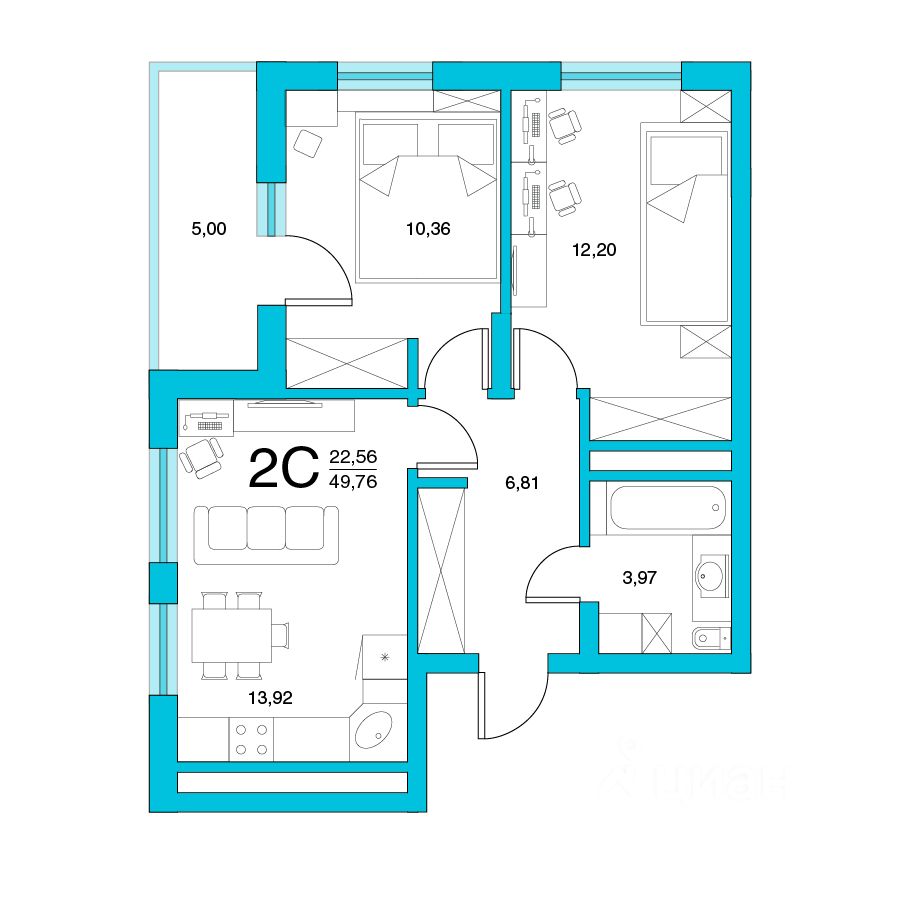 Baibol - 2-комн. квартира, 49,76 м²