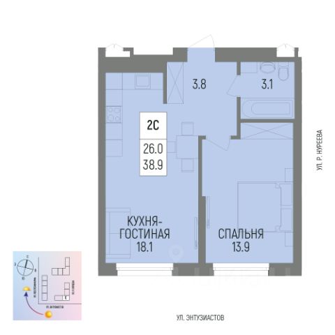 Baibol - 2-комн. кв., 38,9 м², 12/23 этаж