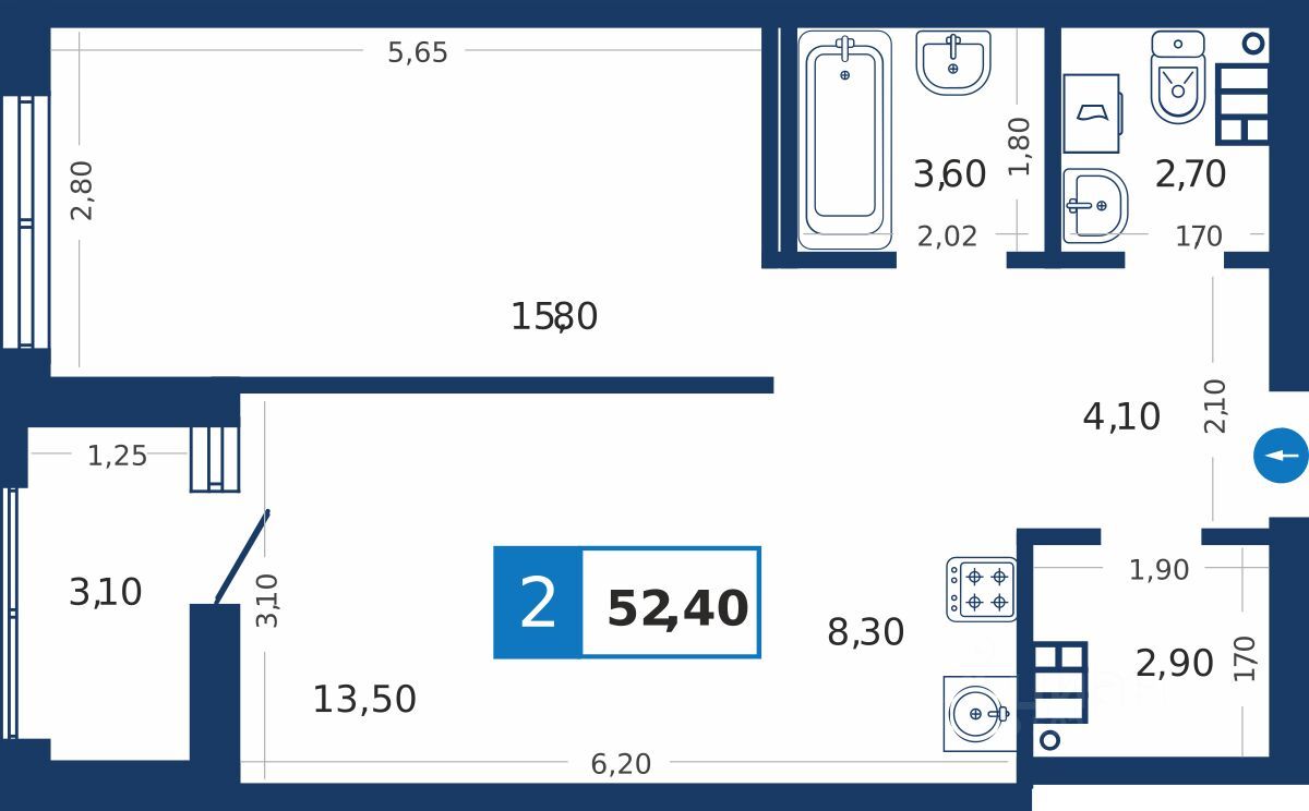 Baibol - 2-комн. квартира, 52,4 м²