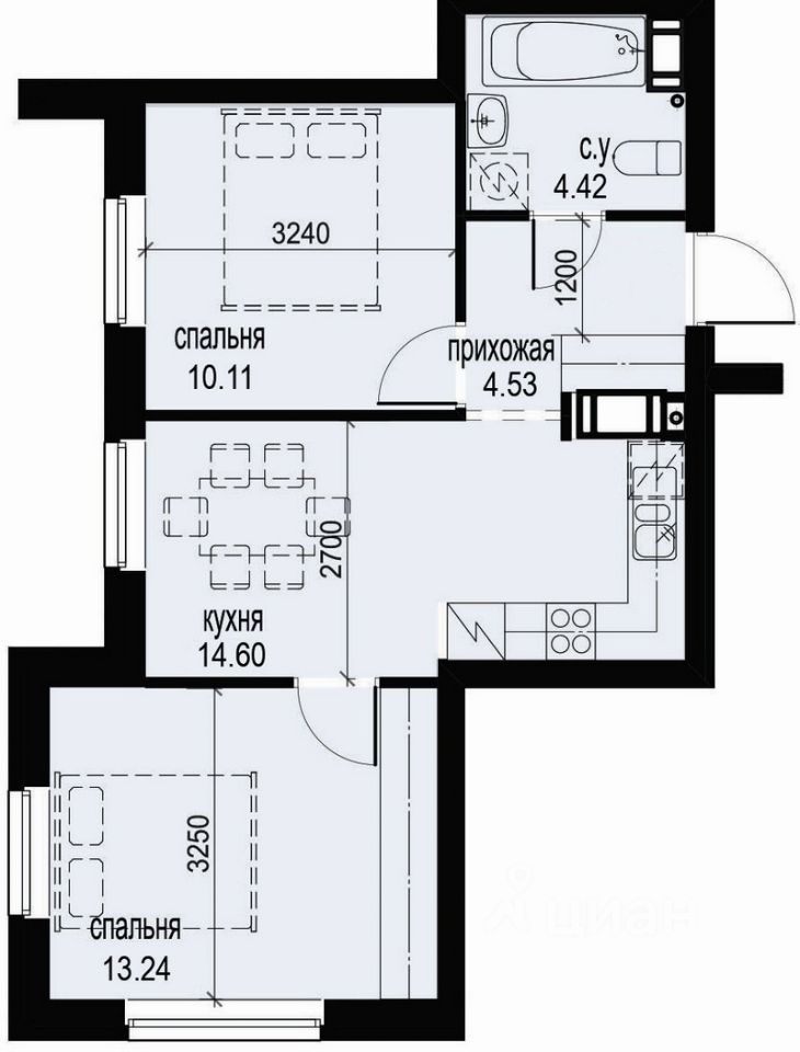 Baibol - 2-комн. квартира, 46,9 м²