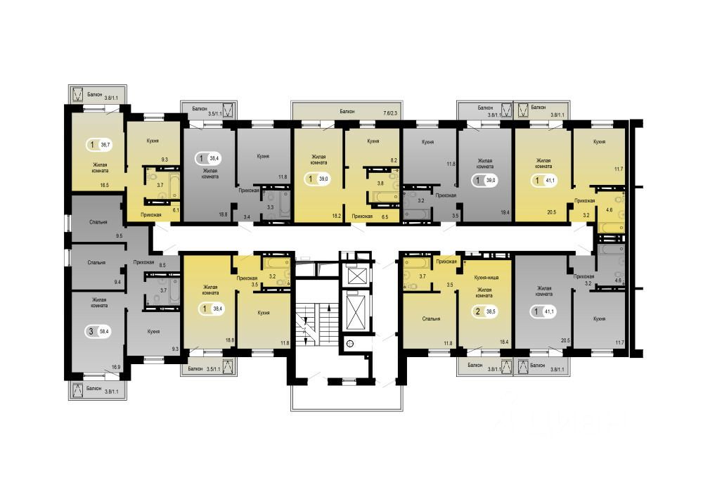 Baibol - 1-комнатная квартира, общая площадь 36 м²