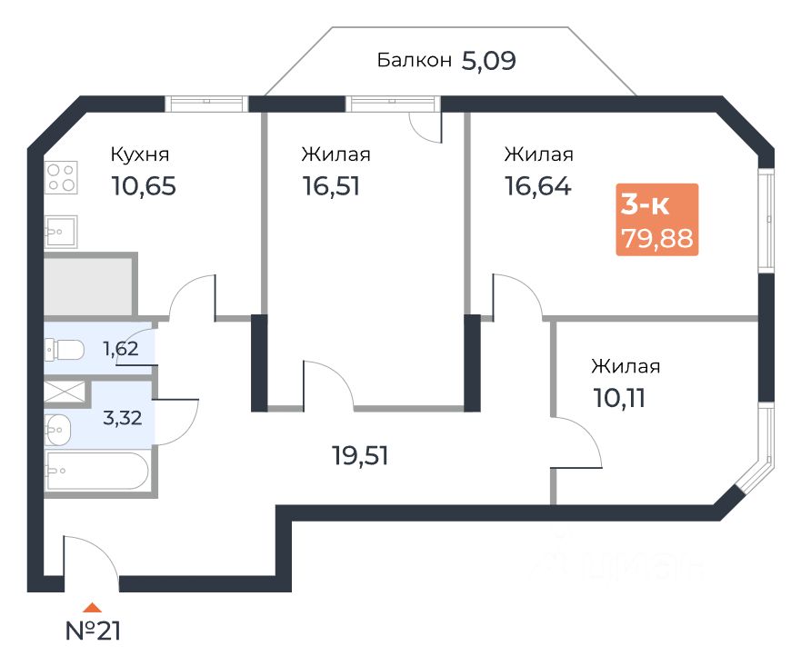 Baibol - 3-комн. квартира, 79,88 м²