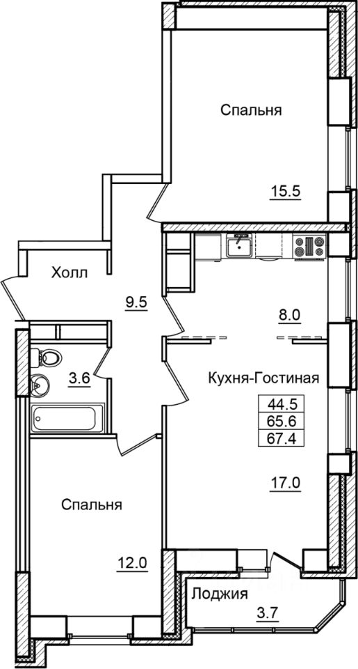 Baibol - 2-комн. квартира, 67,5 м²